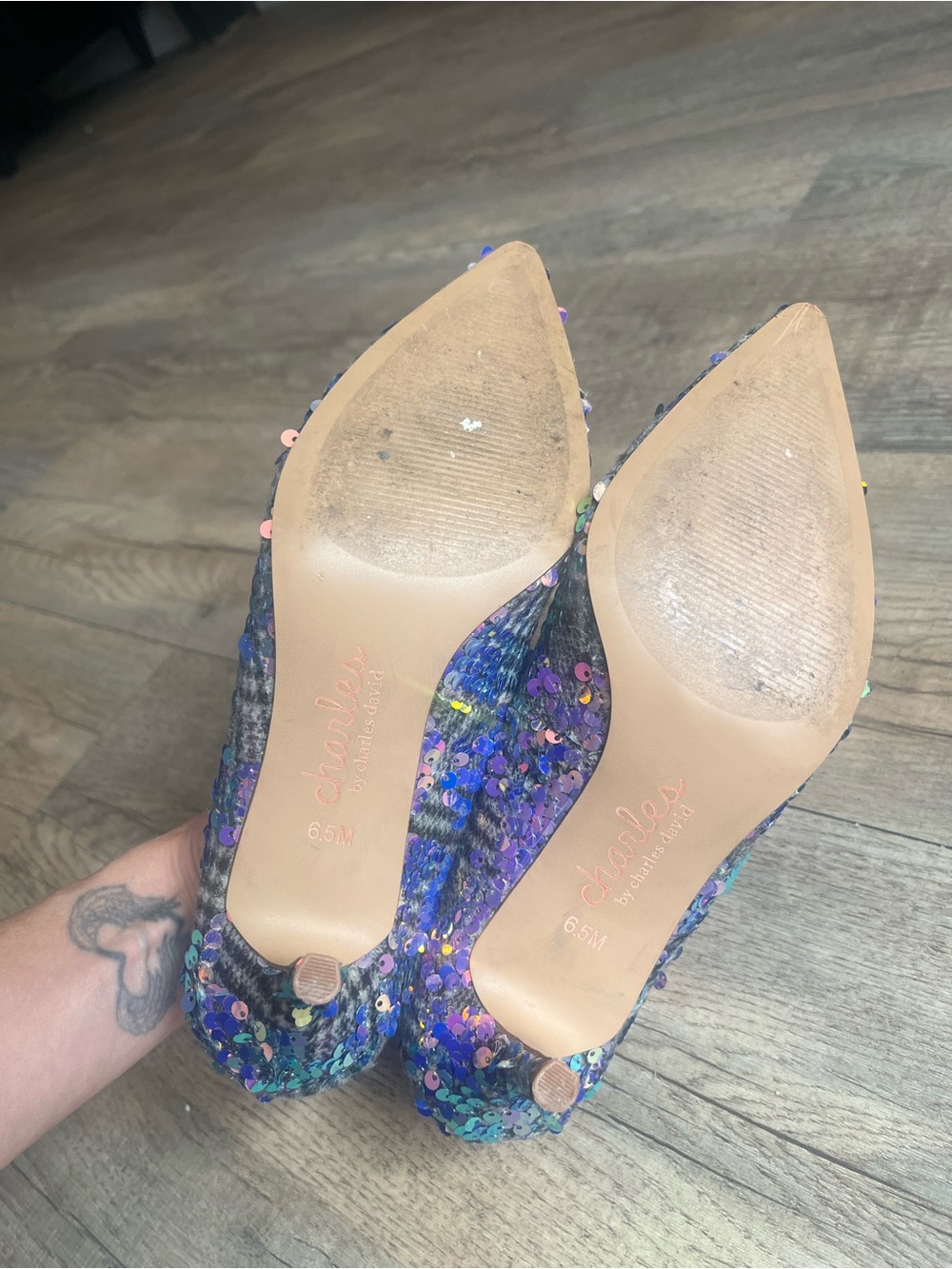 Charles by Charles David Iridescent Purple Sequin Pointed-Toe Mid Heels - Picture 5 of 6